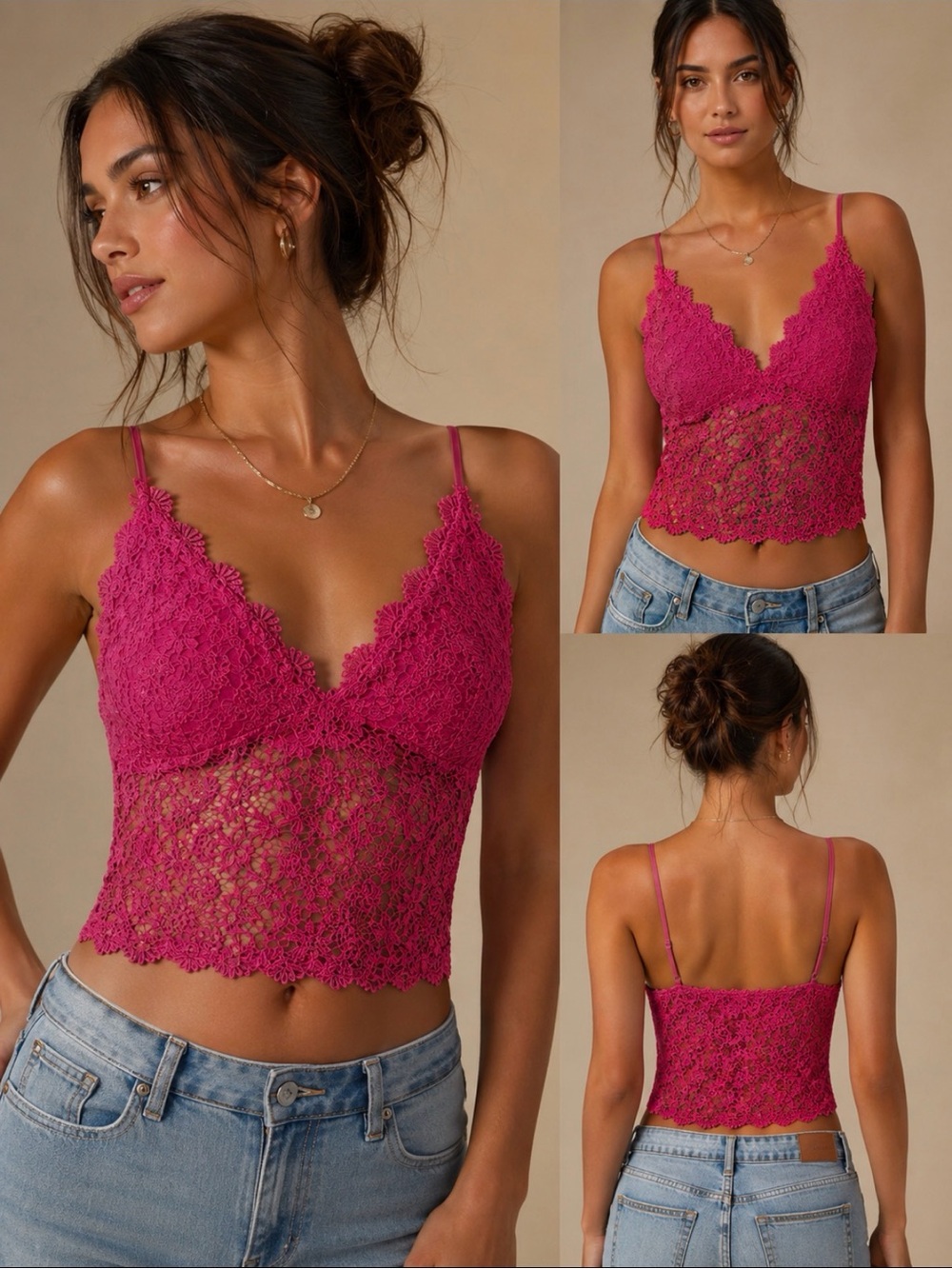 Fuchsia Lace Cropped Camisole BNNW